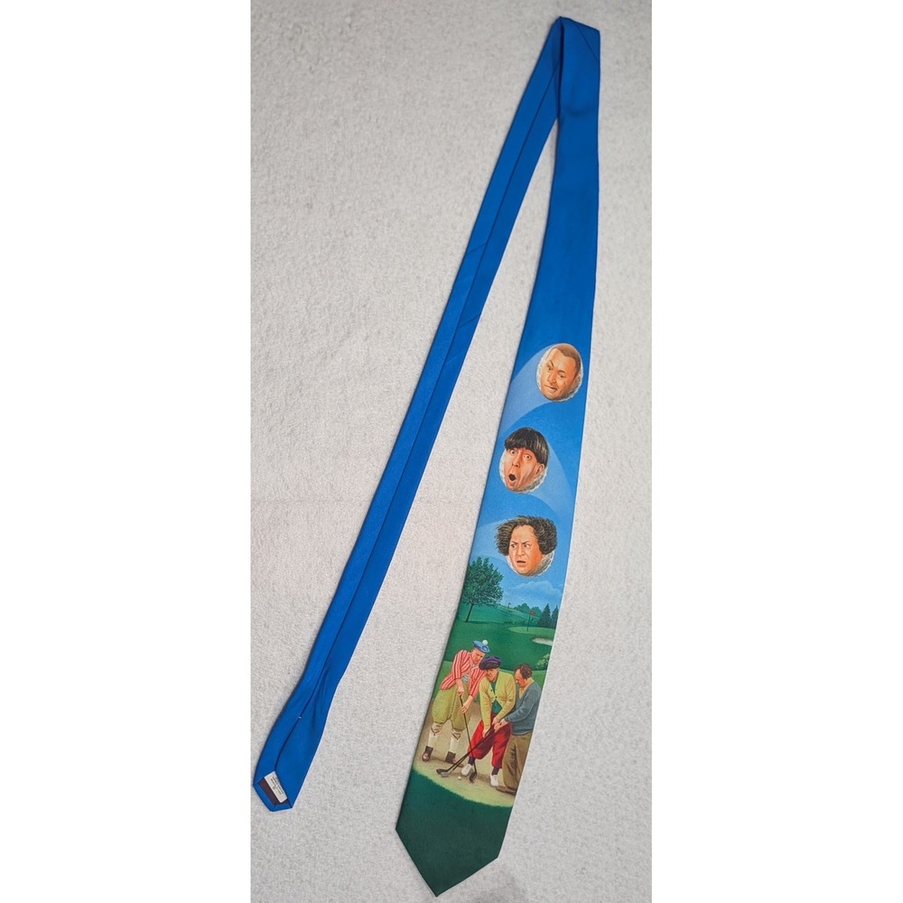 Vintage 1996 Ralph Marlin Three Stooges Golf Novelty Necktie Larry Moe Curly USA